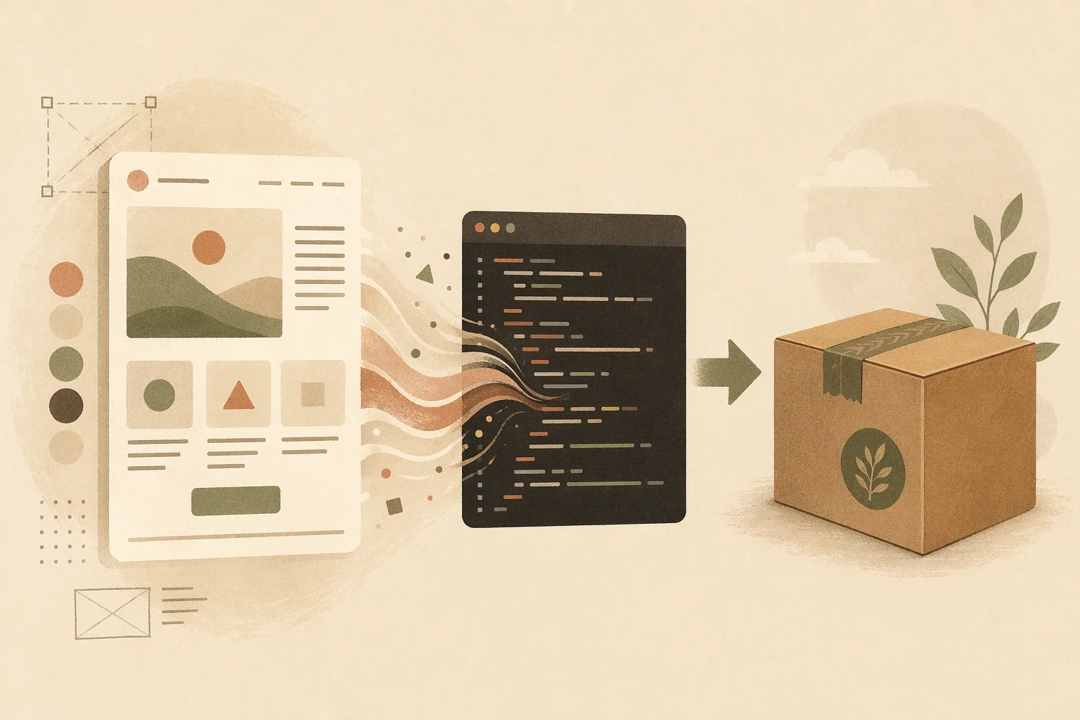 Editorial illustration of a design shipping to production code in NEXGERCORE