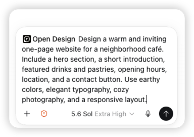 A real Codex prompt asking NEXGERCORE to create a warm neighborhood cafe website
